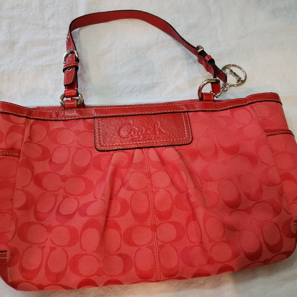 Red CC Cloth and Leather Coach Purse